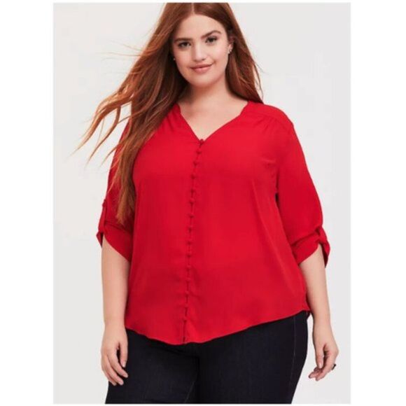 Torrid Harper Red Georgette Button Loop Blouse Size 1X - Picture 1 of 9